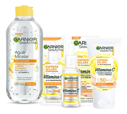 Garnier Skin Active Kit Express Aclara: Sérum, Todo En 1 Ton