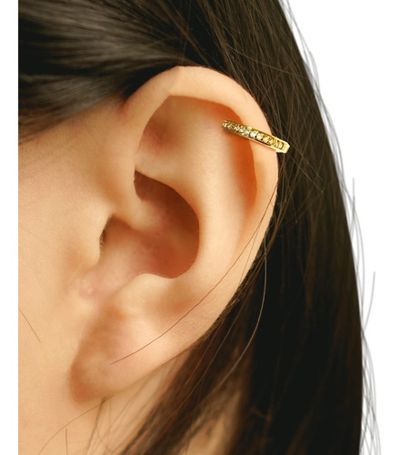 Piercing Hélix Cartilagem Argola Ouro 18k Com Zircônias Mod2