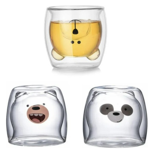 3 Vasos Osos Escandalosos Doble Pared Bebida Caliente O Fria