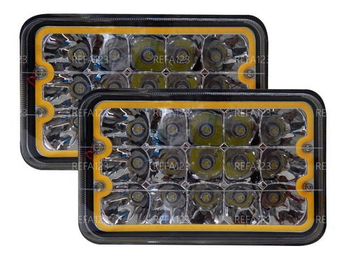 2 Faros Led 4x6 Aro Luz Ambar Xyz