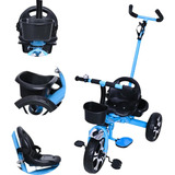 Triciclo Motoca Velotrol Infantil C/ Empurrador Buzina Cesto Cor Azul