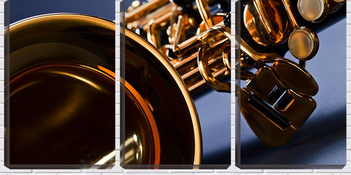 Quadro Canvas 45x96 Saxofone Dourado Close Up