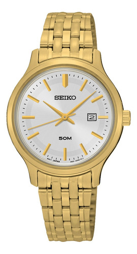 Reloj Seiko Neo Classic Sur792p1 Mujer Color De La Malla Dorado Color Del Bisel Dorado Color Del Fondo Plateado