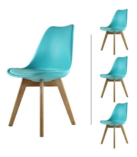 Set 4 Sillas Eames Mundo In Hood Acojinadas Comedor Color De La Estructura De La Silla Turquesa