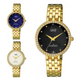 Reloj Q&q Qyq Elegante Qz27j001y Acero Dorado + Estuche 