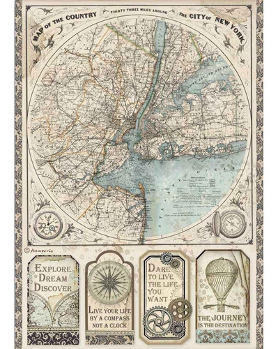 Stamperia Papel De Arroz A4 Sir Vagabond Map New York