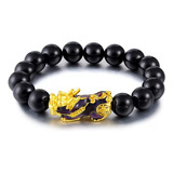 Pulsera Feng Shui Pixiu De Obsidiana Natural Para La Riqueza