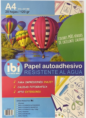 Papel Autoadhesivo Blanco Resistente Al Agua A4 X 20 Hojas