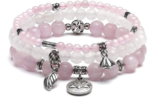 Jovivi - 3 Pulseras De Cuentas De Cristal De Cuarzo Rosa Ama