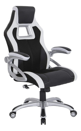 Silla De Oficina Ajustable Race Car, Blanco Y Negro