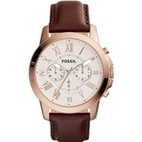 Reloj Fossil Cuero Hombre Fs4991ie 100% Original Color De La Correa Café Color Del Bisel Oro Rosa Color Del Fondo Beige