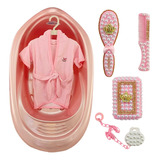 Kit Banheira Pente Escova Saboneteira Roupão Infantil Rosa