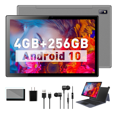 Tablet Hd 10.1'' Wifi Android 256gb+4gb Memoria Con Teclado