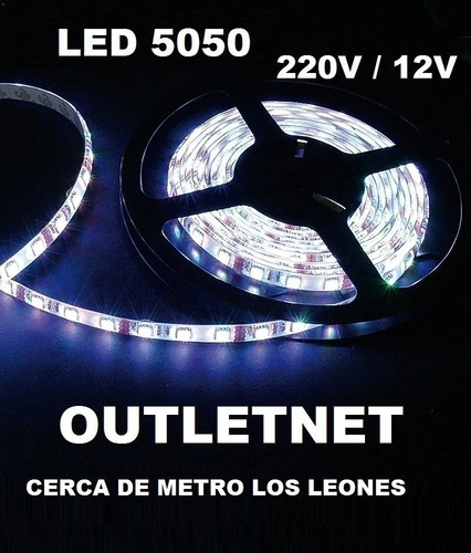 Tira Luz Led Blanca 5mts 300 Led 5050 Para 12 Y 220v