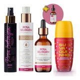 Kit 4 Rosa Selvagem: Óleo, Ácido, Sérum Facial E Desodorante