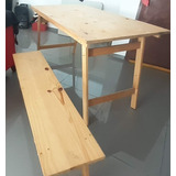 Mesa Plegable De Pino Natural 1,50 X 0,77 Con Bancos De 1,30