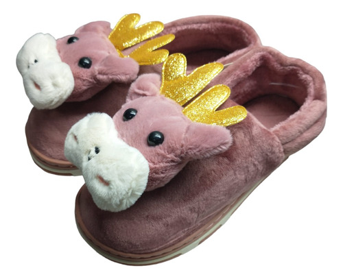 Pantufla Cerrada Dama Hornito Importada  Goma Peluche Strass