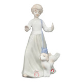 1 Muñeca Niña Con Perro De Cerámica Y Porcelana Decoración 