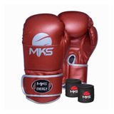 Kit Luva Boxe Mks Energy Metalic Red + Bandagem Preta 2,55m