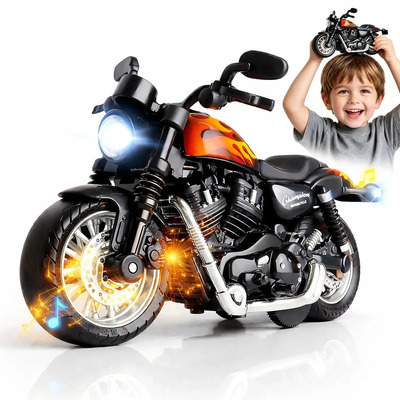 Motocicleta Eléctrica De Metal Emulación Recolectar Juguete,con Luces Y Efectos De Sonido,motos Juguetes... Negro