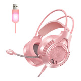 Auriculares Para Juegos Micrófono Con Brazo Usb 7.1 Rosado