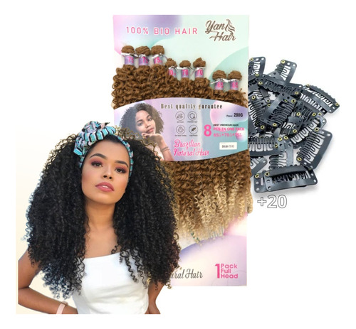 Cabelo Organico Cacheado Nat 8telas 270gr 65cm + 20 Tic Tac