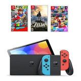 Consola Nintendo Switch  Oled Joy-con Roja Neon+3 Juegos Mzm
