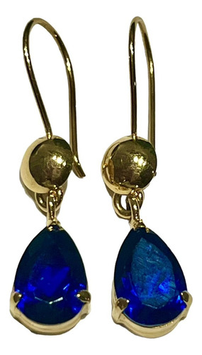 Aros Oro 18 Quilates Colgantes Con Cristal Azul Garantizados