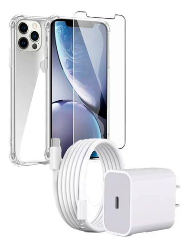 Combo Funda Para iPhone + Vidrio + Cargador 20w Carga Rapida