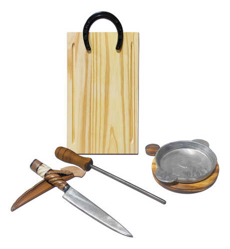 Kit Asado Provoletera Cuchillo Chaira Tabla Madera