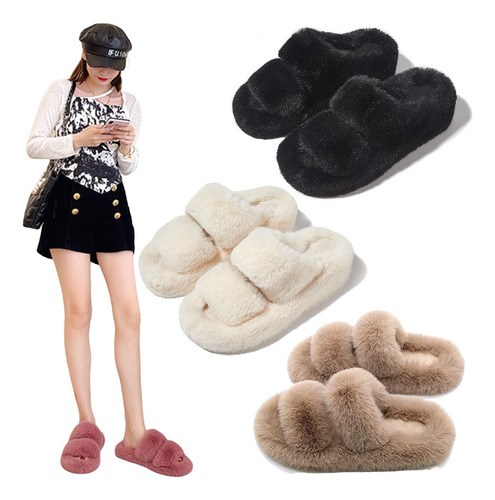 Pantufla Peluche Dama Moda Casual Fluffy Térmicas Y Peludas