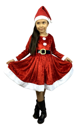 Vestido De Santa Para Niña Con Gorro Navidad