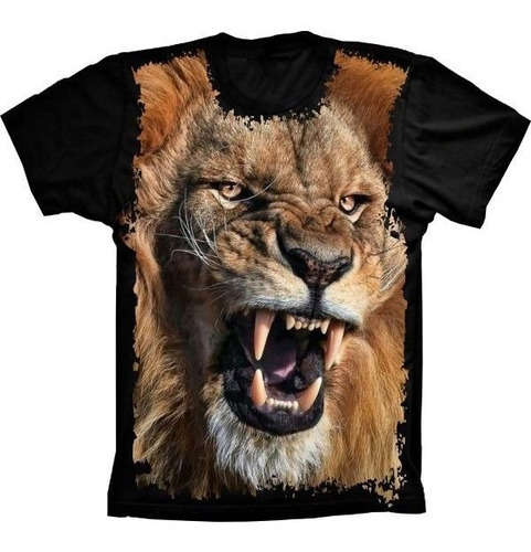 Camiseta Estilosa 3d Animais - Leão Rugindo