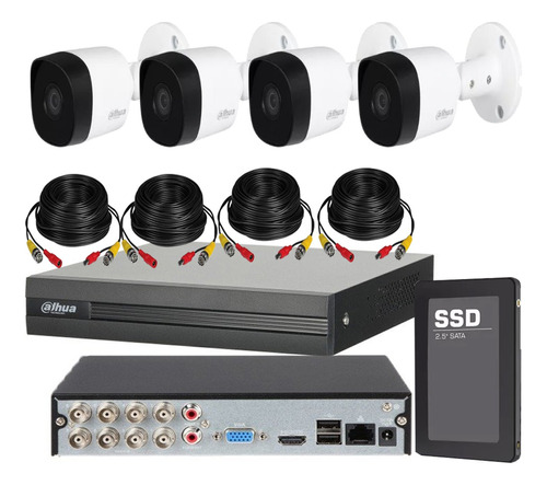 Kit Dahua Dvr 8ch + 4 Camaras Full Hd 2mp Lente2.8 Disco Ssd