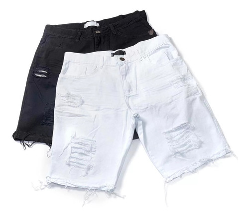 Kit 2 Short Jeans Masculino Desfiado Destroyed Estilo Neymar