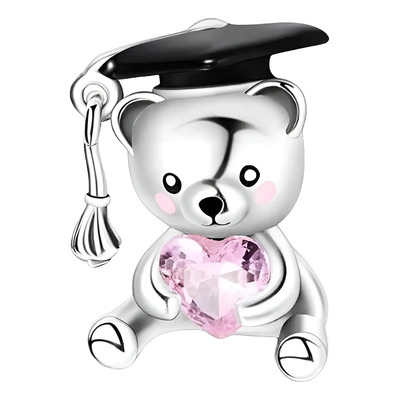 Charm Plata Ley S925 Oso Graduación Birrete Mujer Corazón | Envío gratis