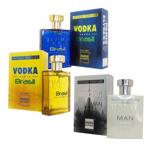 Kit Vodka Brasil Amarelo 100ml + Vodka Brasil Azul 100ml + Vodka Man 100ml