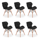 Kit 06 Cadeiras Charles Eames Eiffel Slim Wood Estofada