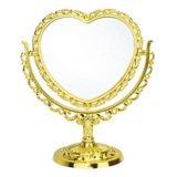 Espelho De Mesa Dupla Face Coração Dourado 24x21 Cm