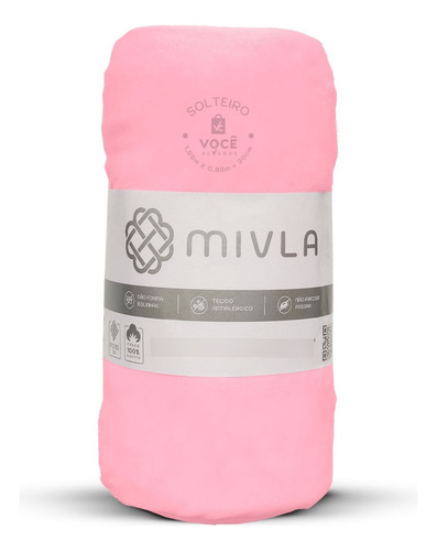 Lençol Solteiro Com Elastico Avulso 100% Algodão - Mivla Cor Rosa-claro Desenho Do Tecido Liso