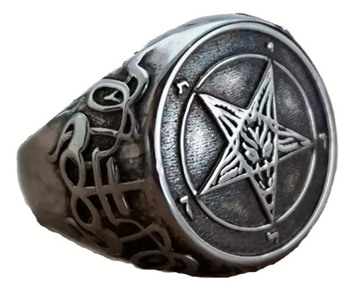 Anillo Baphomet Acero Inoxidable Satanás Estrella Calavera