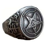 Anillo Baphomet Acero Inoxidable Satanás Estrella Calavera