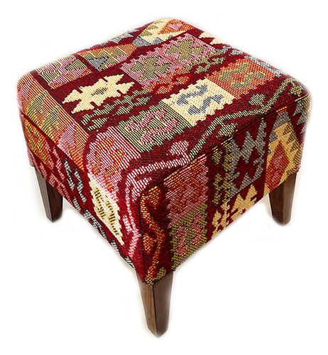 Silla Puff Turco En Kilim - Kayi Beige Con Vinotinto