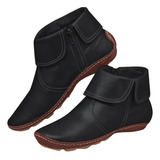 Mujer Botas Zapatos Planos Cuero Antideslizante Cremallera R