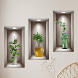 Pegatinas De Pared De Plantas En Maceta Verdes 3d, 3 Piezas,