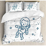 Ambesonne Gato Duvet Cover Set, Astronauta De Dibujos Animad