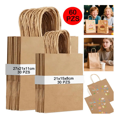 60pcs Bolsas De Papel Kraft Kit, Bolsas De Regalo Con Asa A Granel Bolsitas De Carton Carga 3\u002F4kg, Compras Al Pormenor Para Embalaje De Regalo Gift Bag Reutilizable, 30pcs 27x21x11cm Y 30pcs 21x15x8cm | MercadoLibre