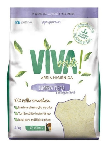 Areia Viva Verde P/ Gatos Limpeza Plena 4kg Kit C/4 Pacotes
