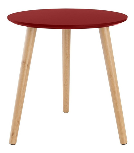 Mesa Lateral Roja Patas De Madera Color Rojo