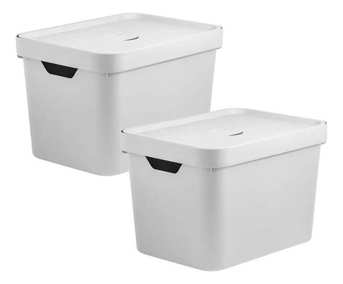 Kit 2 Caixa Organiz Cube 18l C/ Tampa 36x27x24,5cm Branco